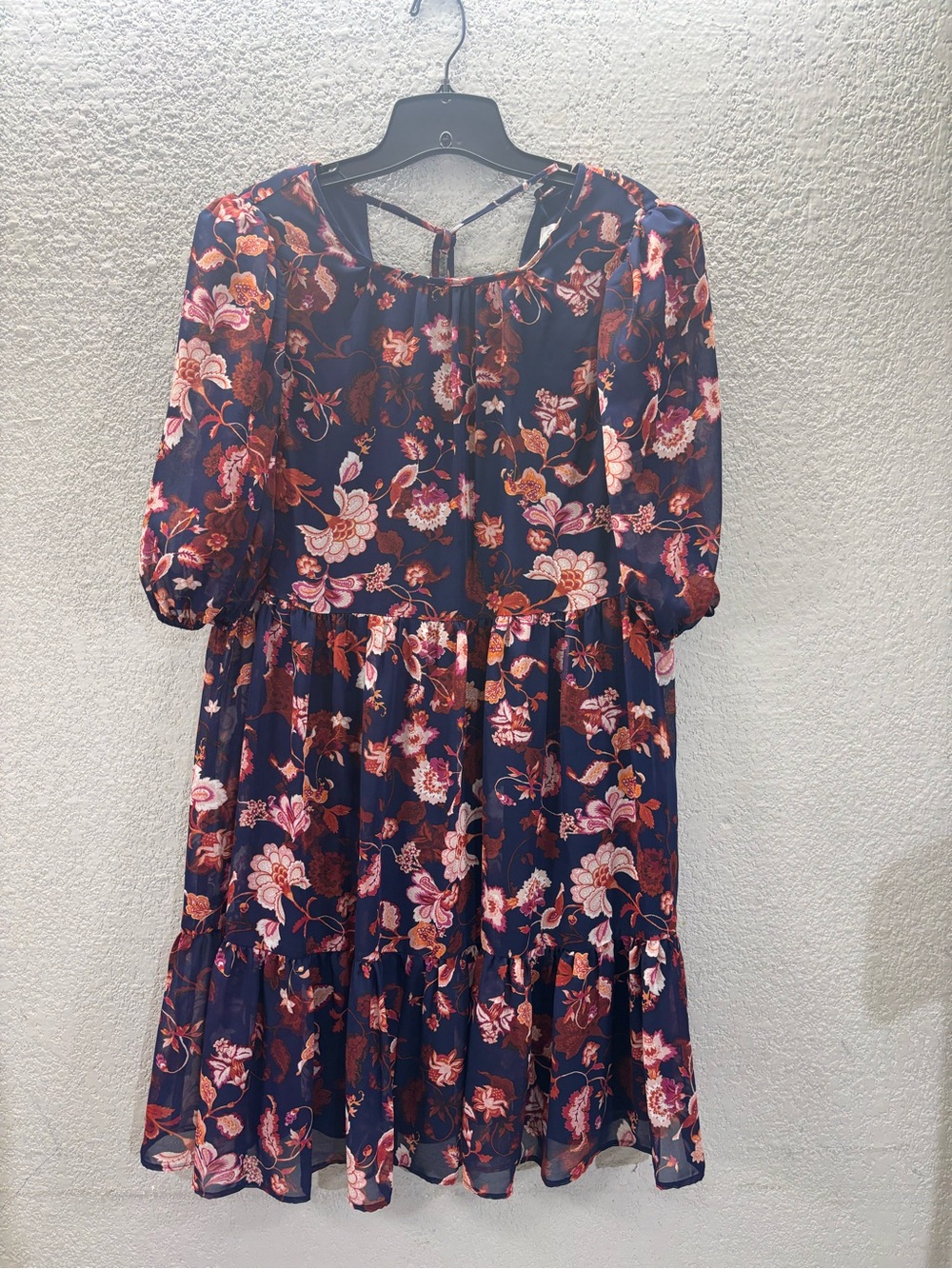Navy Floral Tiered Mini Dress - Picture 2 of 5